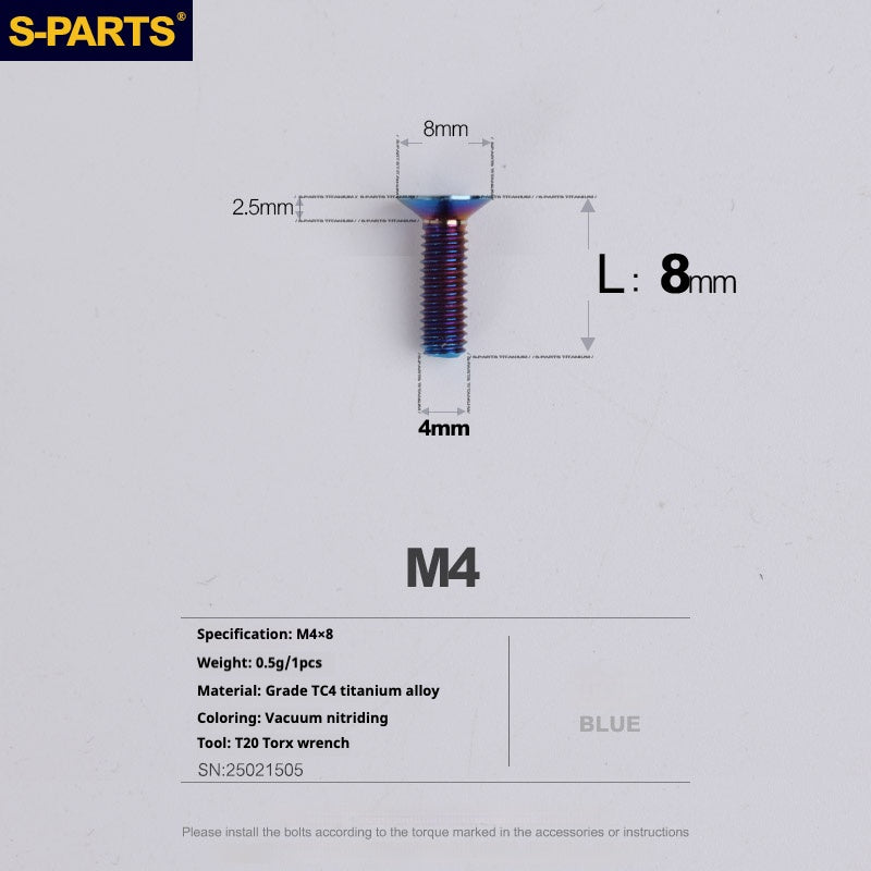 Tornillos de titanio de cabeza avellanada serie M4 L08-45 mm de SPARTS