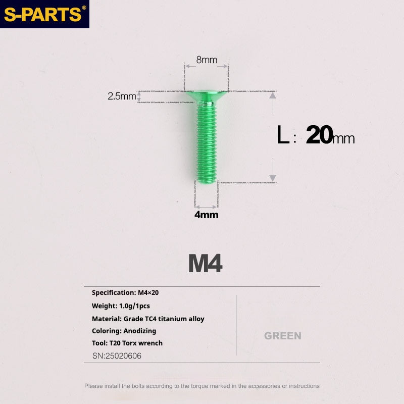 Tornillos de titanio de cabeza avellanada serie M4 L08-45 mm de SPARTS