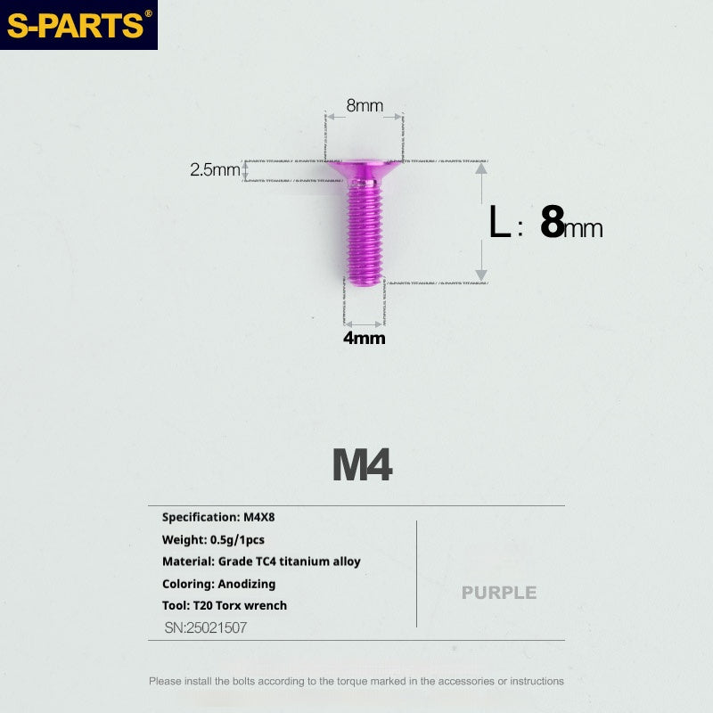 Tornillos de titanio de cabeza avellanada serie M4 L08-45 mm de SPARTS