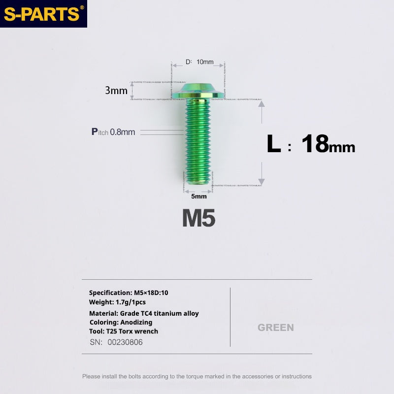 S-PARTS A3 Umbrella Head M5 L06-55mm D10 Motorcycle Electric Vehicle Titanium Screw