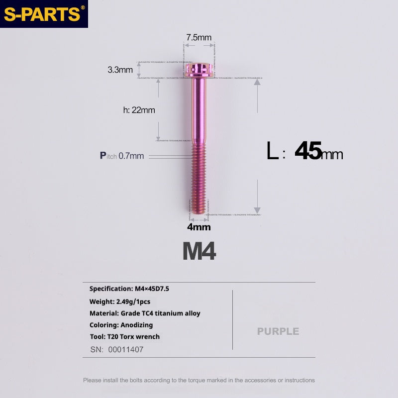 S-PARTS A3 Gold M4 Aleación de titanio Piezas estándar Tornillo para vehículo eléctrico Motocicleta Coche