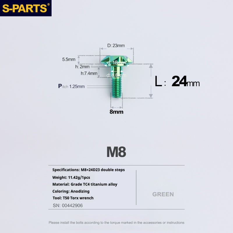 Tornillos de titanio verde M8 para motocicletas y automóviles SPARTS A3 Umbrella Head Step Series