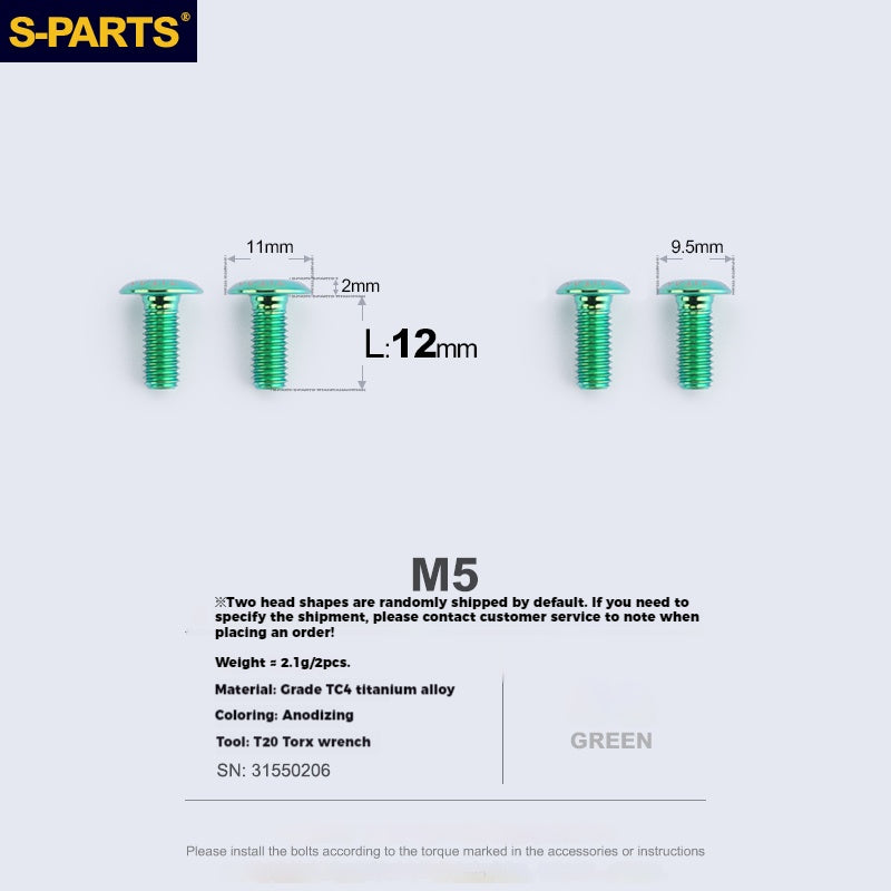 S-PARTS 티타늄 합금 물병 케이지 나사 - 초경량, 중공, 평두, 대구경, 로드·산악·폴딩 자전거용