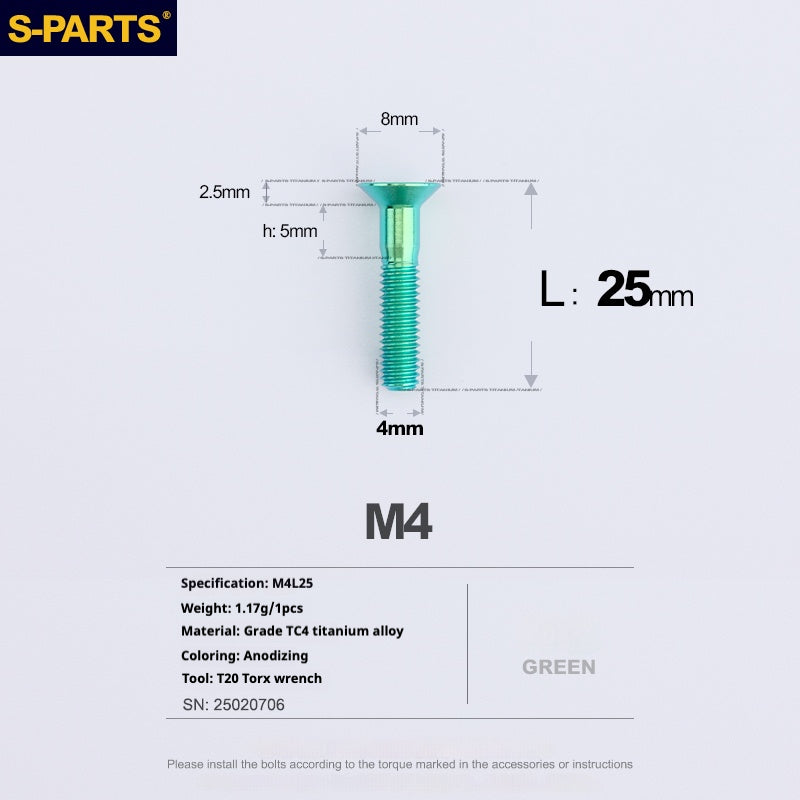 Tornillos de titanio de cabeza avellanada serie M4 L08-45 mm de SPARTS