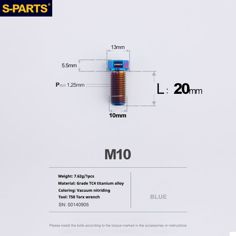 Viss en titane SPARTS série A3 M10 L20-60mm D13 P1.5-P1.25 pour moto et voiture