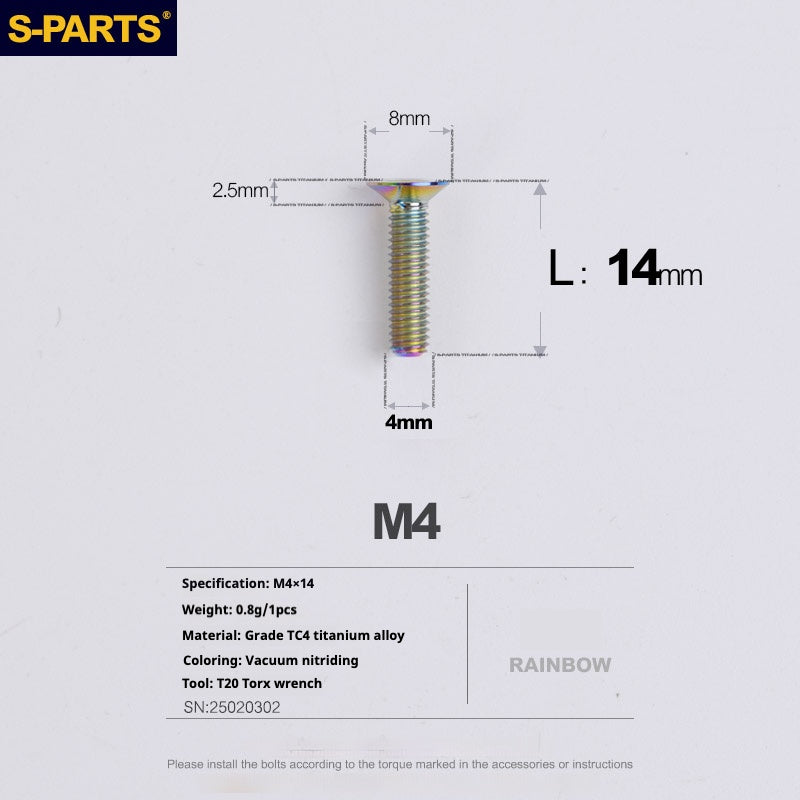Tornillos de titanio de cabeza avellanada serie M4 L08-45 mm de SPARTS