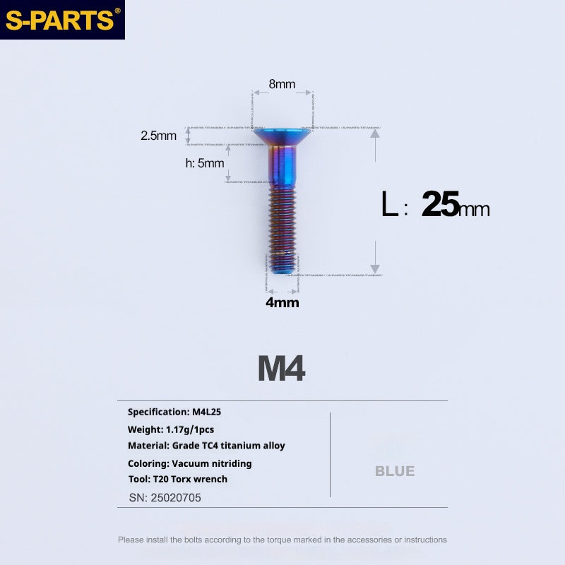 Tornillos de titanio de cabeza avellanada serie M4 L08-45 mm de SPARTS