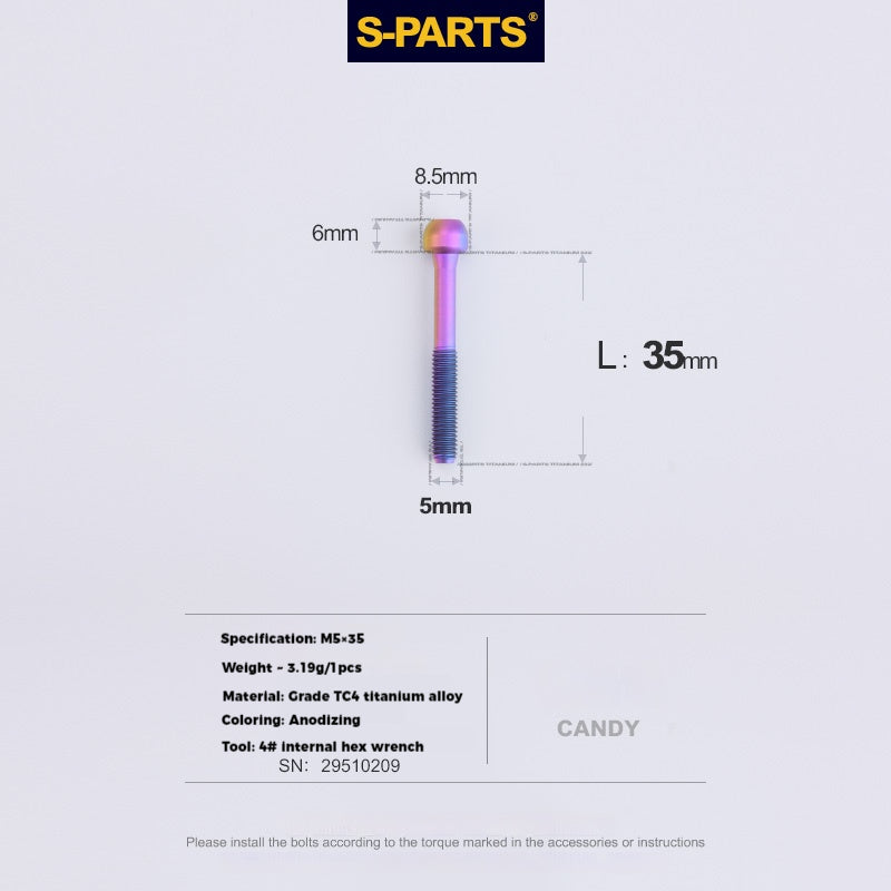 S-PARTS M5 x 30/35/40/47mm 티타늄 볼트 & 배럴 너트 & 와셔 나사 자전거 시트포스트용