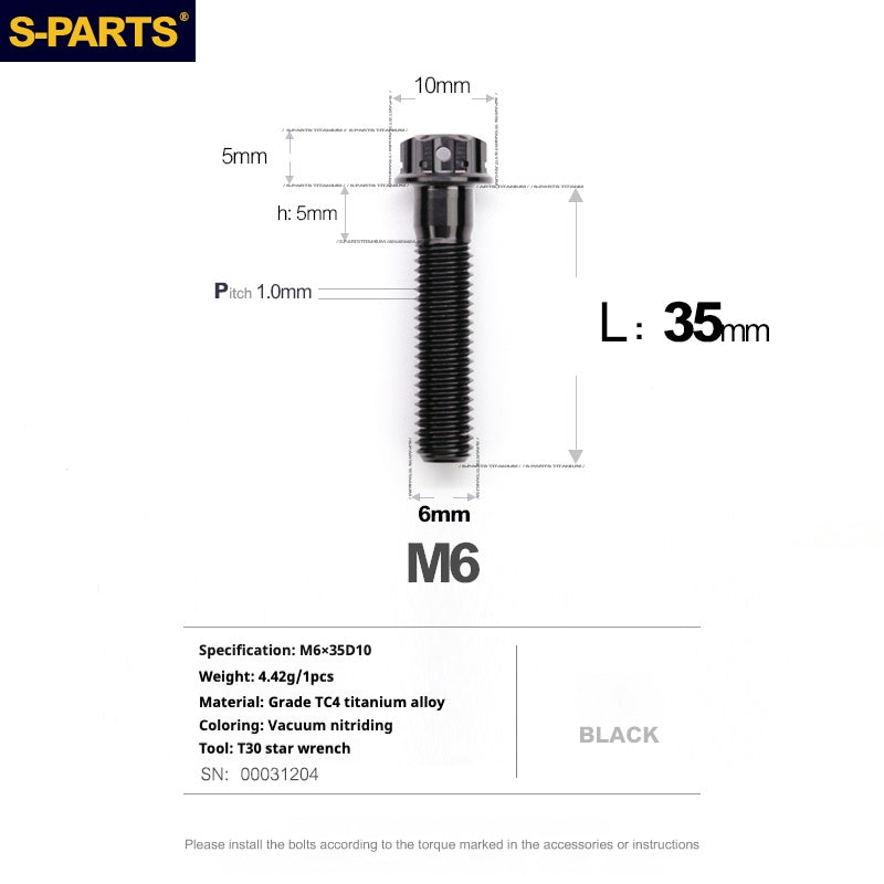 Tornillos de titanio negros SPARTS A3 Series M6 L08-120 mm para motocicletas y automóviles