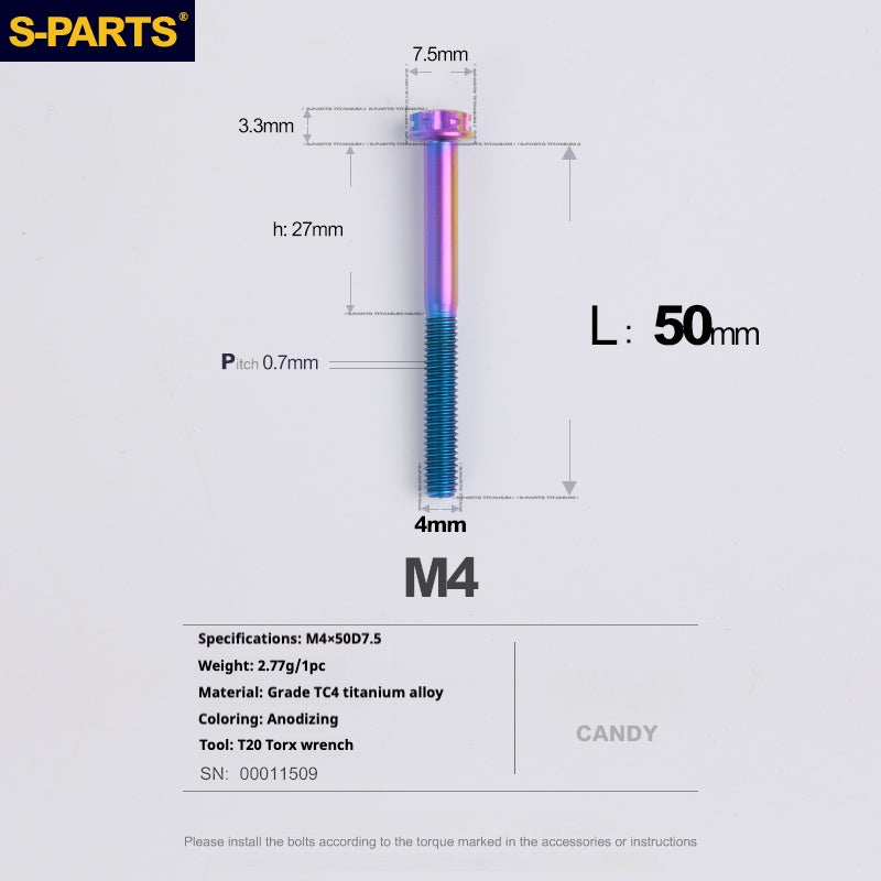 S-PARTS A3 Gold M4 Aleación de titanio Piezas estándar Tornillo para vehículo eléctrico Motocicleta Coche