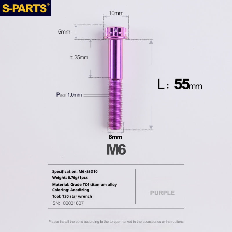 Vis SPART A3 M6 L08-120mm Titane Violet pour Moto et Auto