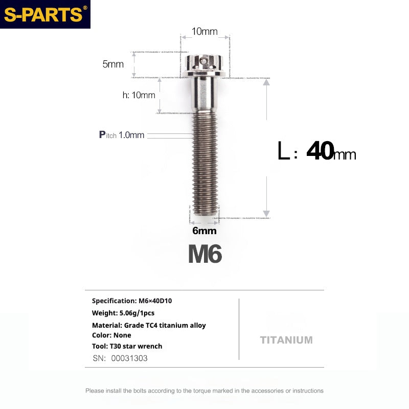 SPARTS A3 Série M6 L08-120mm Vis Titane Couleur Titane Moto Auto