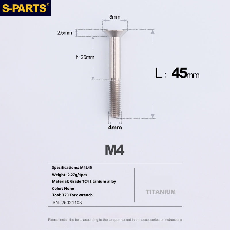 Tornillos de titanio de cabeza avellanada serie M4 L08-45 mm de SPARTS