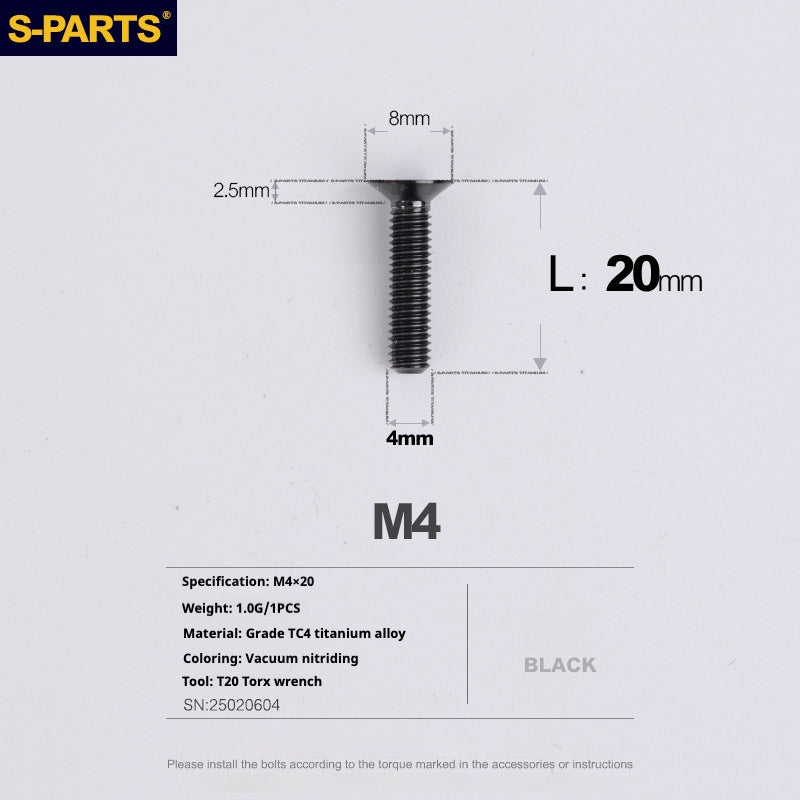 Tornillos de titanio de cabeza avellanada serie M4 L08-45 mm de SPARTS