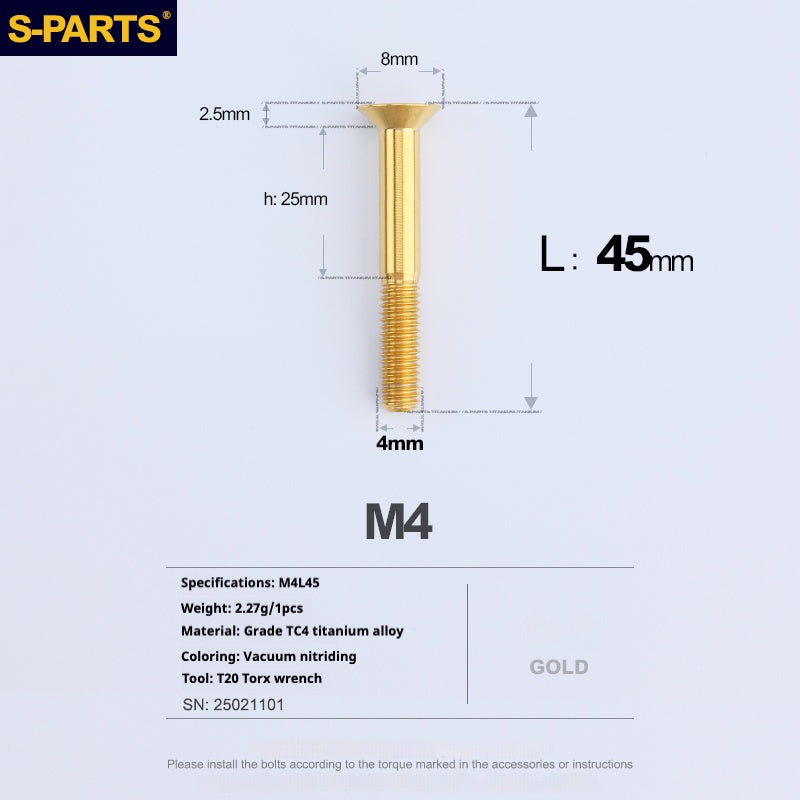 Tornillos de titanio de cabeza avellanada serie M4 L08-45 mm de SPARTS