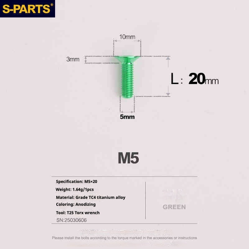 Tornillos de titanio de cabeza avellanada serie M5 L06-55 mm de SPARTS