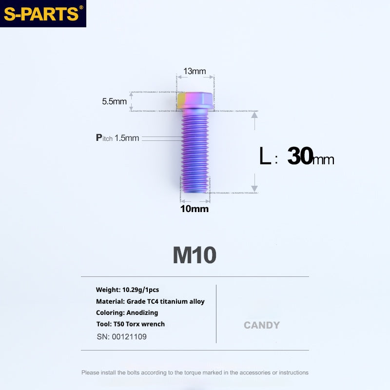 Viss en titane SPARTS série A3 M10 L20-60mm D13 P1.5-P1.25 pour moto et voiture