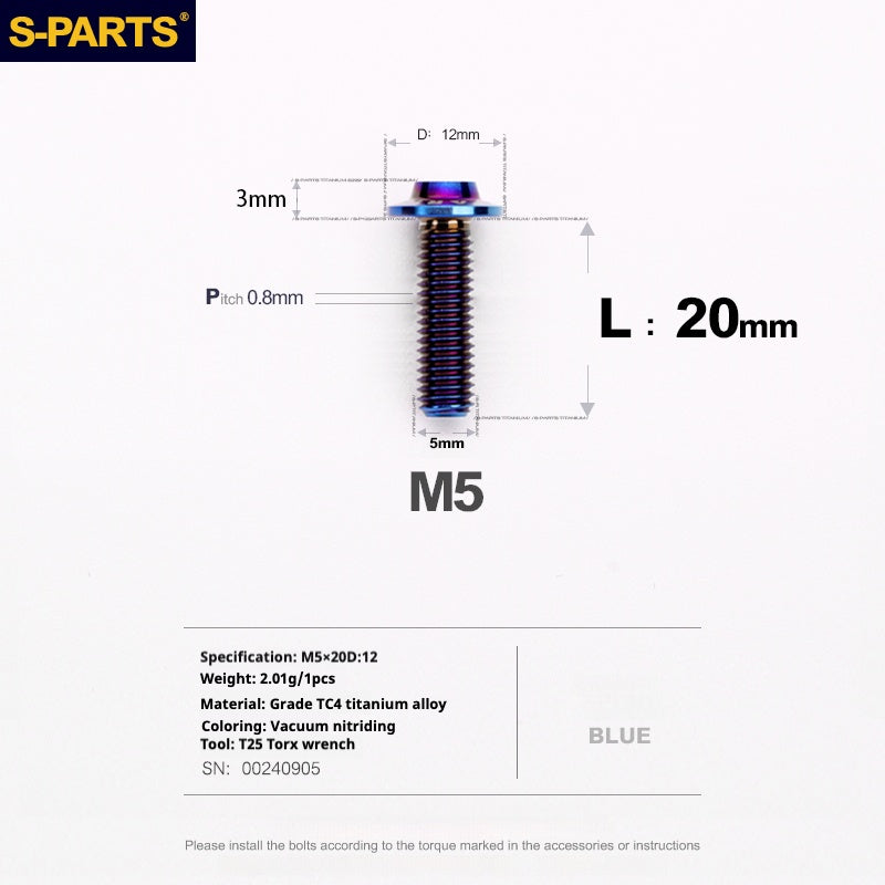 S-PARTS M5 10-30MM Motocicleta Vehículo Eléctrico A3 Nuevo Cabezal de Paraguas Tornillo de Aleación de Titanio D12