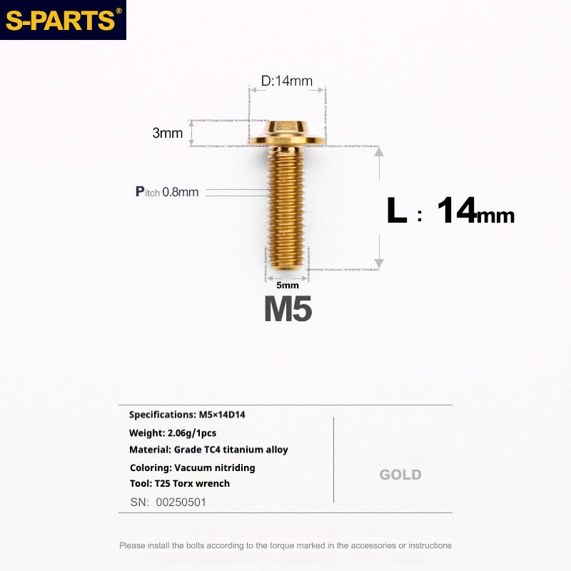 SPARTS A3 Umbrella Head Series M5 L12-20mm D14 Titanium Screws Motorcycle bike