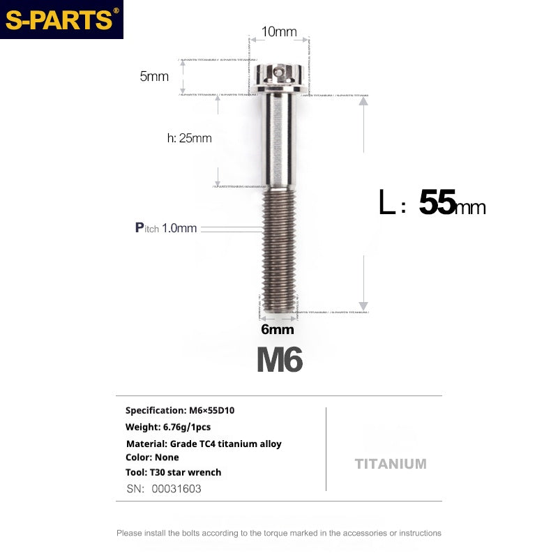 SPARTS A3 Série M6 L08-120mm Vis Titane Couleur Titane Moto Auto