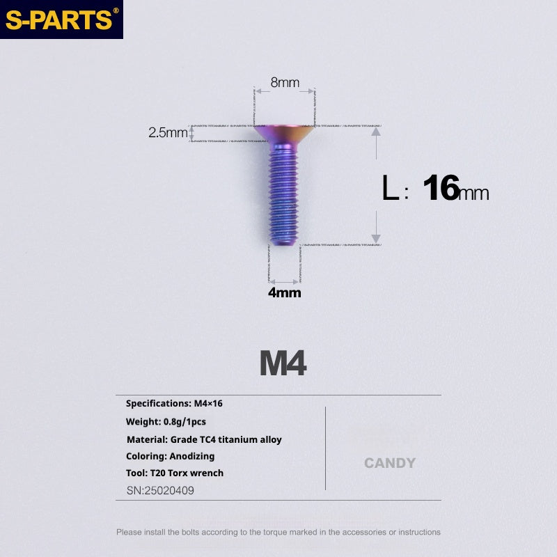 Tornillos de titanio de cabeza avellanada serie M4 L08-45 mm de SPARTS