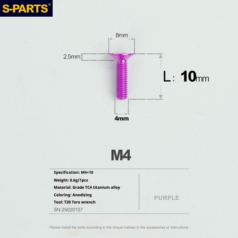 Tornillos de titanio de cabeza avellanada serie M4 L08-45 mm de SPARTS