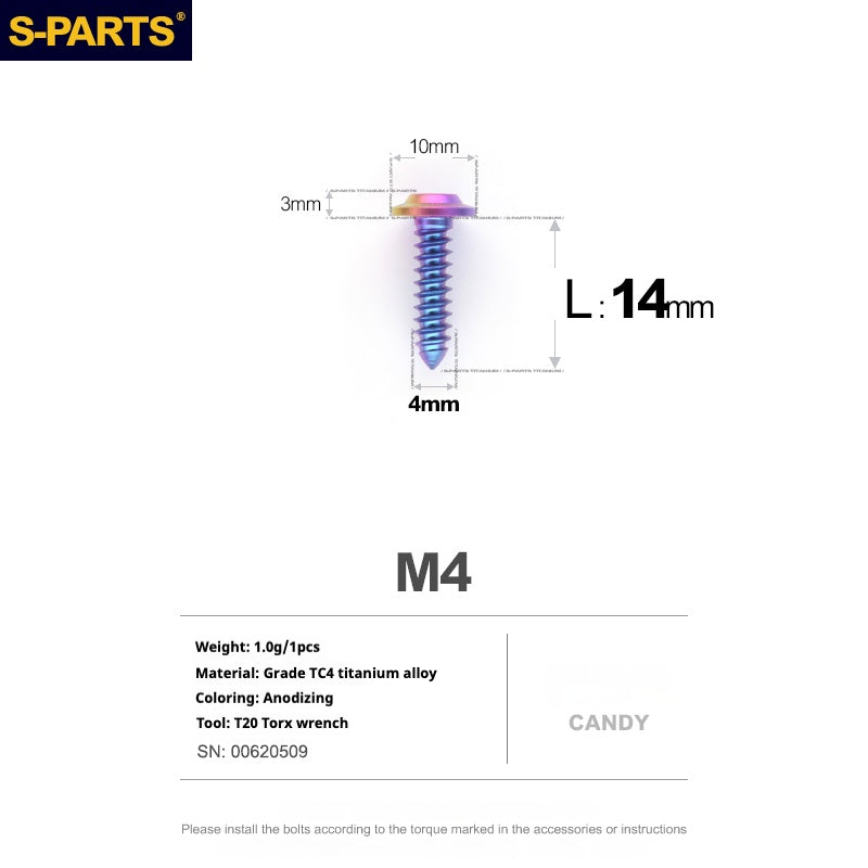 Vis auto-taraudeuses SPART A3 à tête parapluie, série fil, M4 L12-20mm D10 en titane pour moto et auto