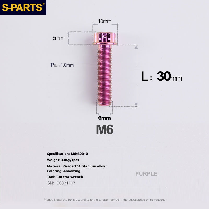 Vis SPART A3 M6 L08-120mm Titane Violet pour Moto et Auto