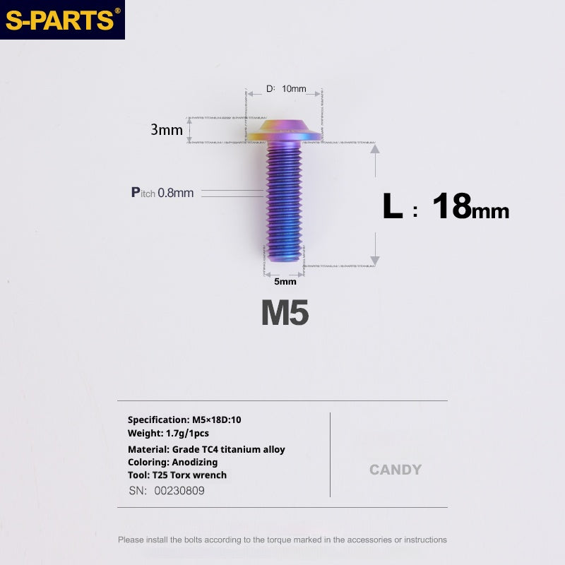 S-PARTS A3 Umbrella Head M5 L06-55mm D10 Motorcycle Electric Vehicle Titanium Screw