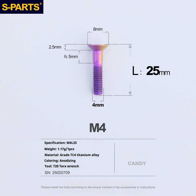 Tornillos de titanio de cabeza avellanada serie M4 L08-45 mm de SPARTS