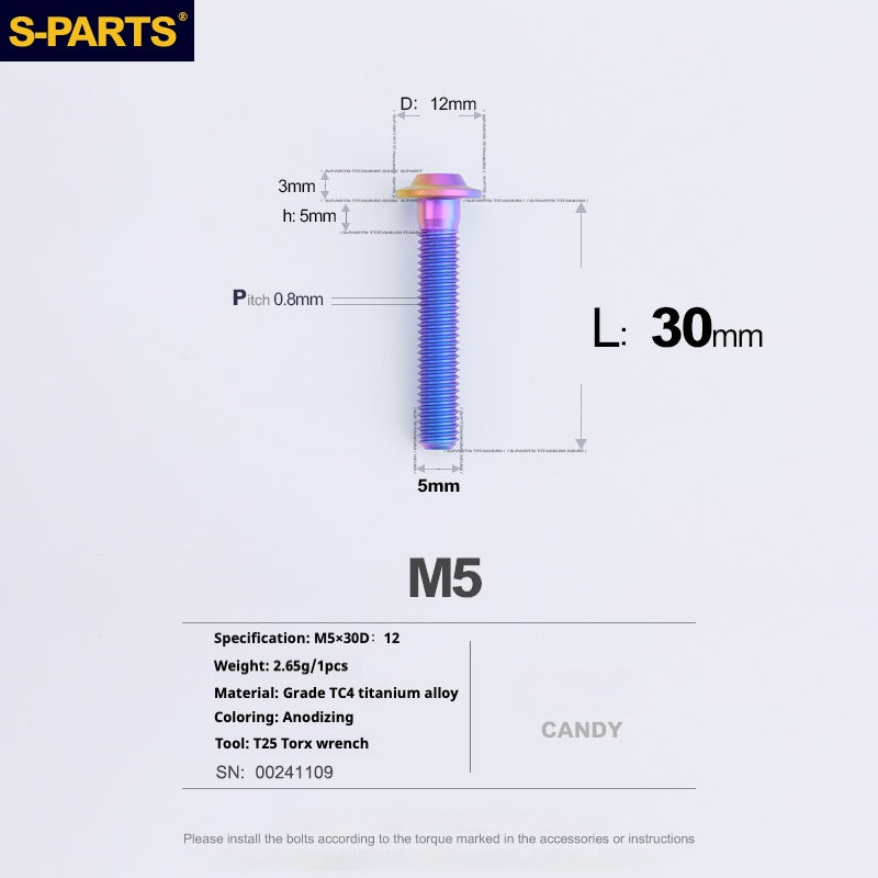 S-PARTS M5 10-30MM Motocicleta Vehículo Eléctrico A3 Nuevo Cabezal de Paraguas Tornillo de Aleación de Titanio D12
