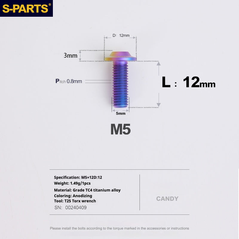 S-PARTS M5 10-30MM Motocicleta Vehículo Eléctrico A3 Nuevo Cabezal de Paraguas Tornillo de Aleación de Titanio D12