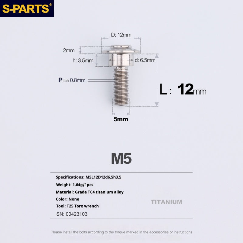SPARTS A3 Umbrella Head Step Series M5 Titanium Color Titanium Screws Motorcycle Auto