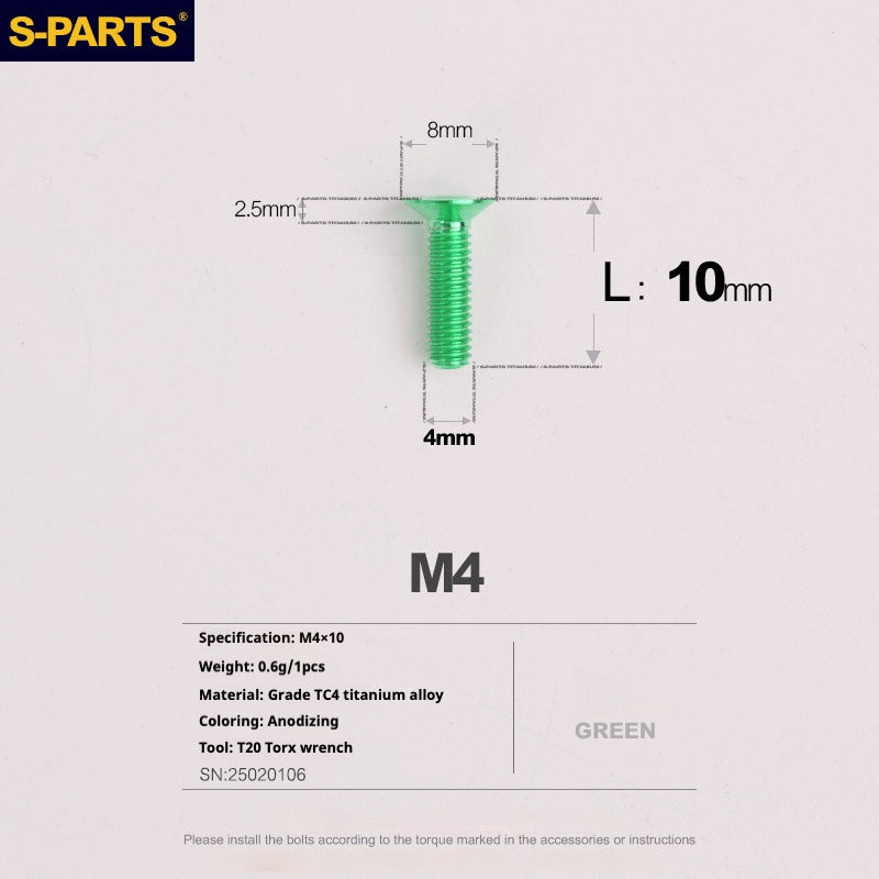 Tornillos de titanio de cabeza avellanada serie M4 L08-45 mm de SPARTS