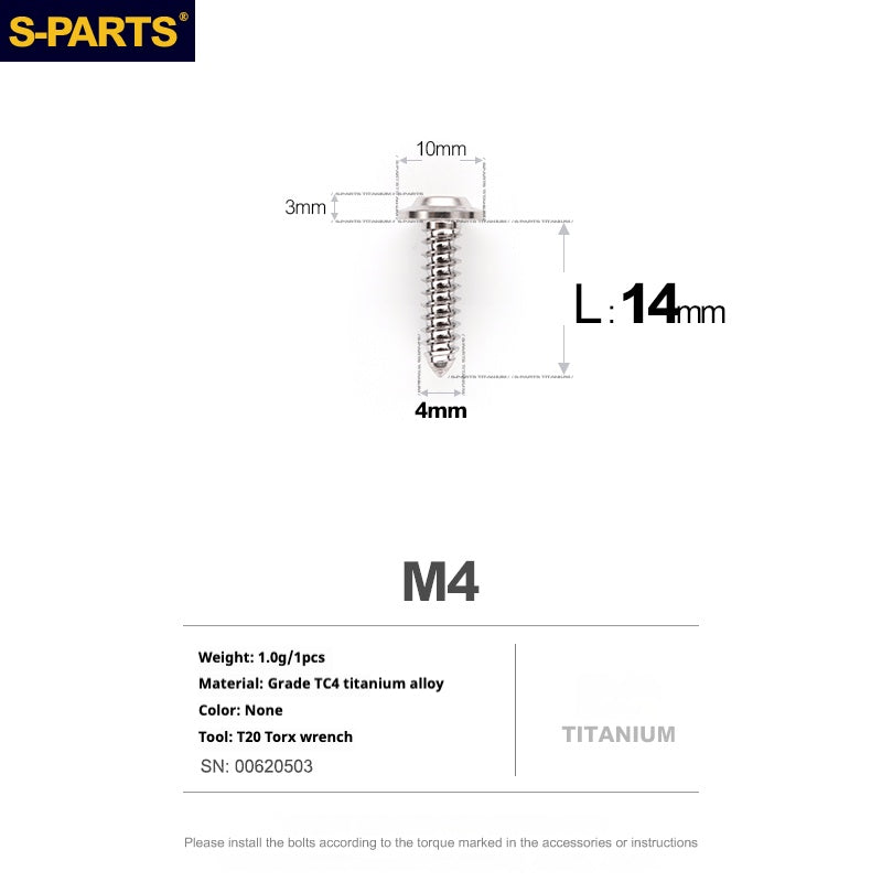 Vis auto-taraudeuses SPART A3 à tête parapluie, série fil, M4 L12-20mm D10 en titane pour moto et auto