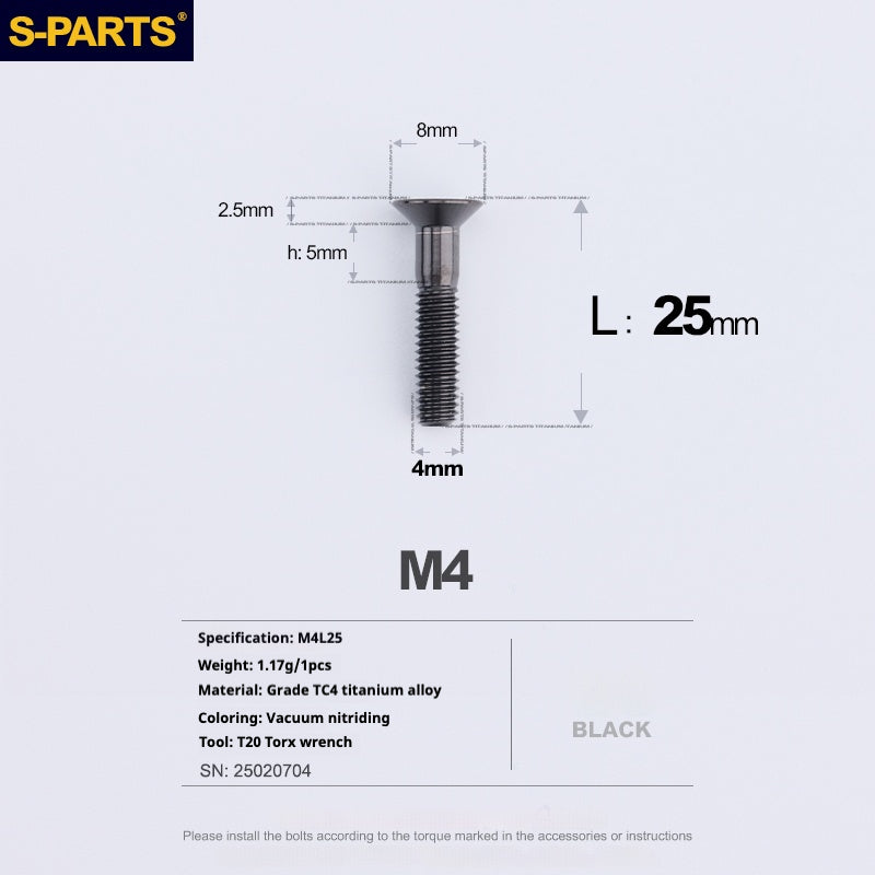 Tornillos de titanio de cabeza avellanada serie M4 L08-45 mm de SPARTS