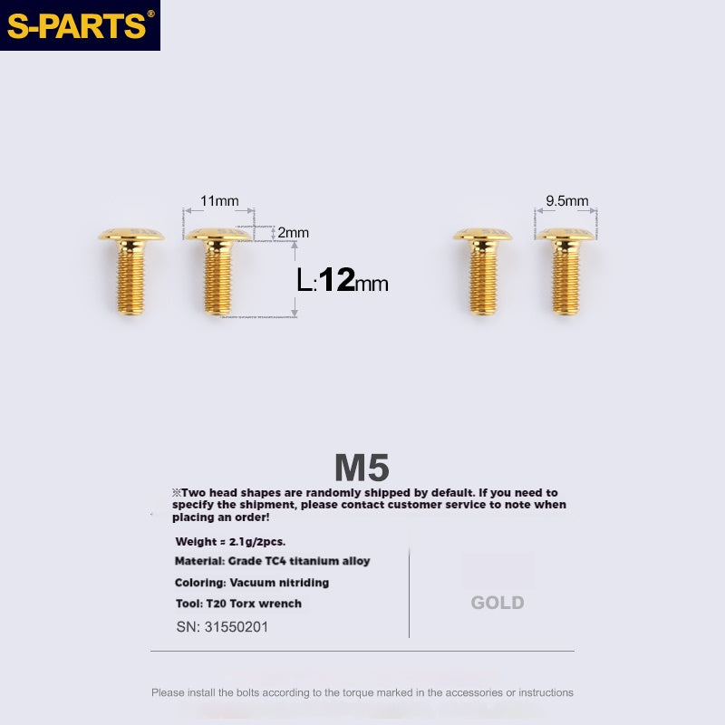 S-PARTS 티타늄 합금 물병 케이지 나사 - 초경량, 중공, 평두, 대구경, 로드·산악·폴딩 자전거용