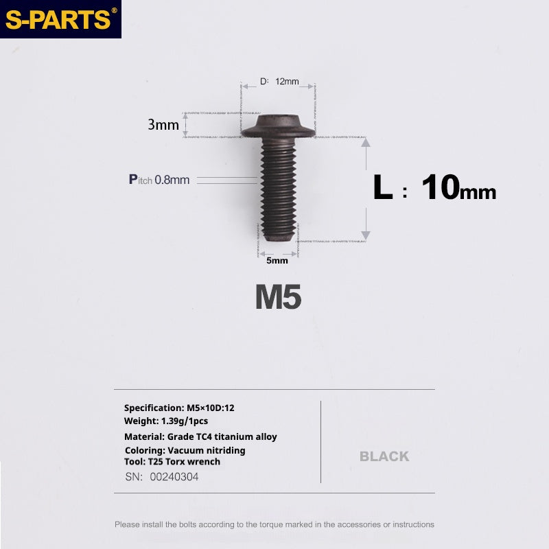 S-PARTS M5 10-30MM Motocicleta Vehículo Eléctrico A3 Nuevo Cabezal de Paraguas Tornillo de Aleación de Titanio D12