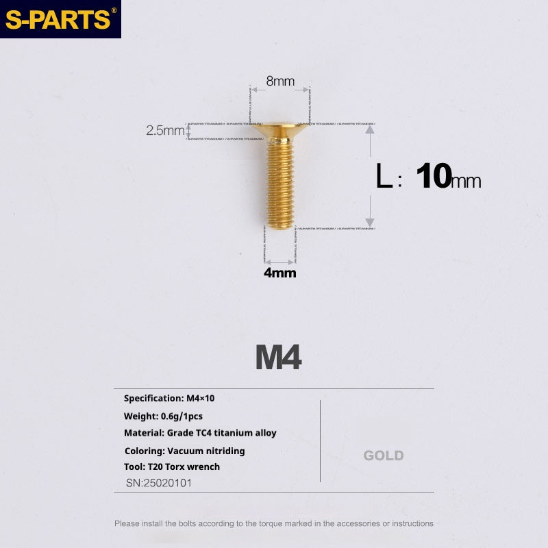 Tornillos de titanio de cabeza avellanada serie M4 L08-45 mm de SPARTS