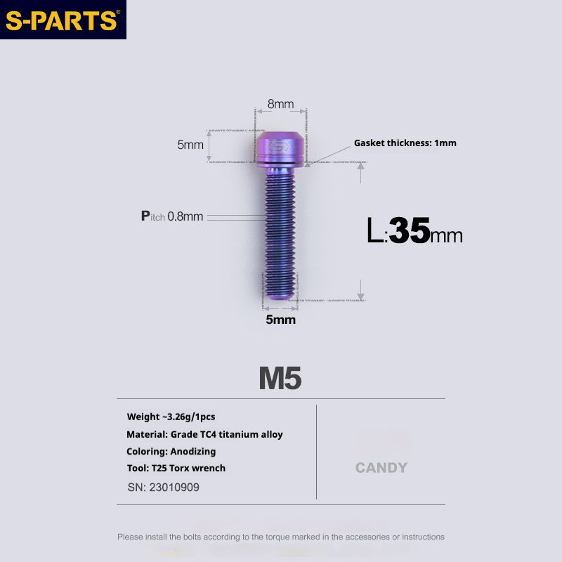 Vis en titane SPARTS série A2 M5 L10-40mm