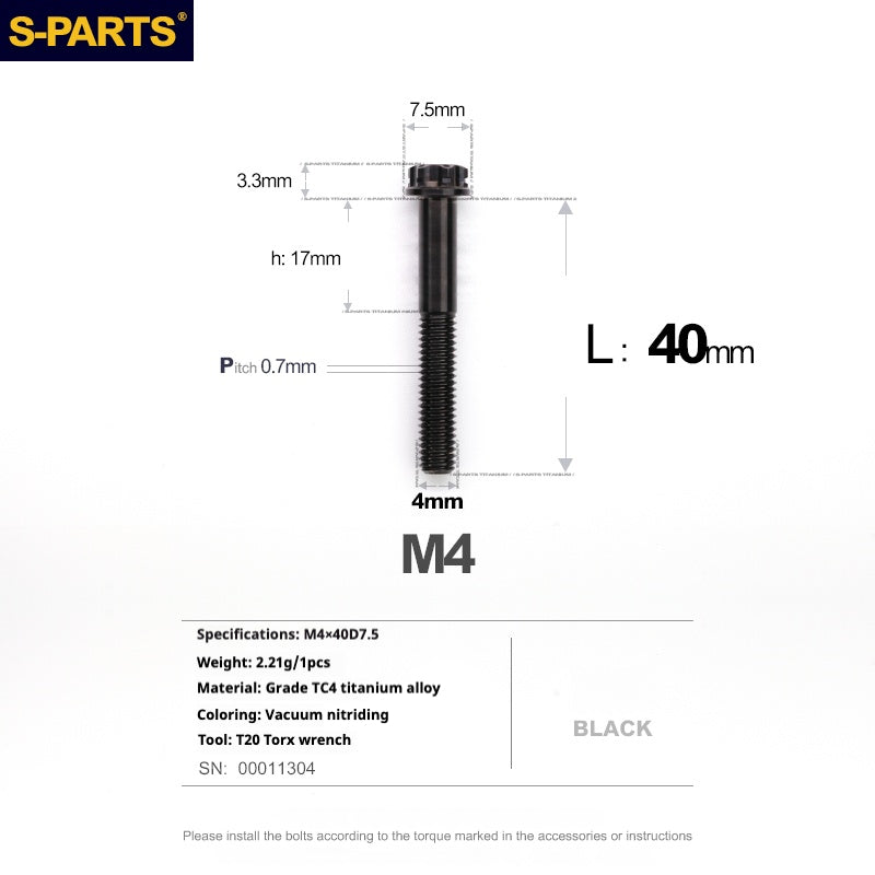 S-PARTS A3 Gold M4 Aleación de titanio Piezas estándar Tornillo para vehículo eléctrico Motocicleta Coche