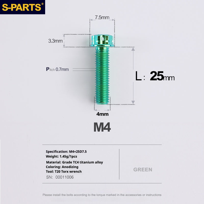 S-PARTS A3 Gold M4 Aleación de titanio Piezas estándar Tornillo para vehículo eléctrico Motocicleta Coche