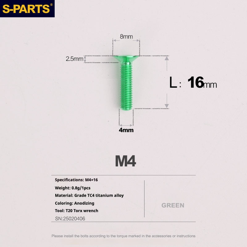 Tornillos de titanio de cabeza avellanada serie M4 L08-45 mm de SPARTS