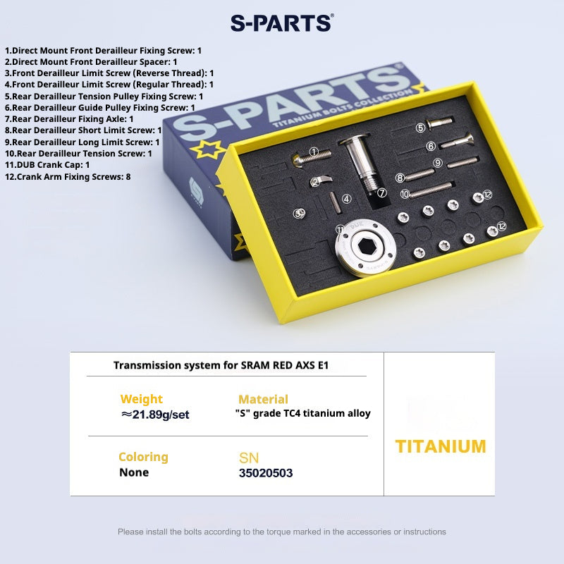 S-Parts Titanium Upgrade for Tarmac SL9/SL8/Specialized Sworks Shimano Dura Ace SRAM RED AXS/R9270 R9250 Di2 Force Project BLACK LTD/ SD Worx Screw Bolt Nut