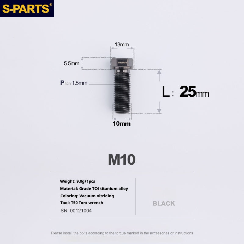 Viss en titane SPARTS série A3 M10 L20-60mm D13 P1.5-P1.25 pour moto et voiture