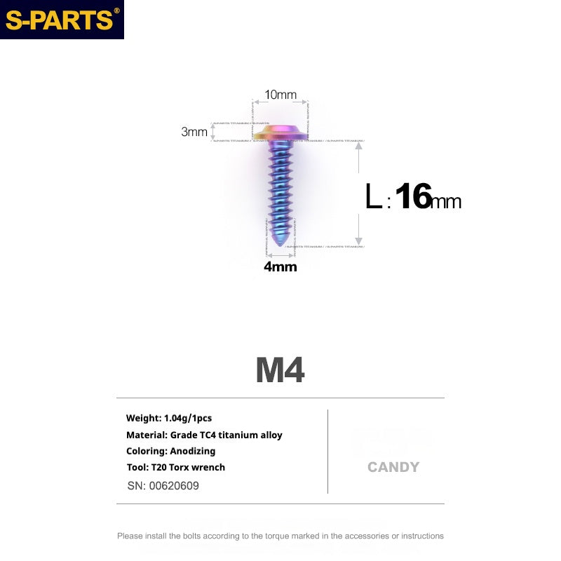 Vis auto-taraudeuses SPART A3 à tête parapluie, série fil, M4 L12-20mm D10 en titane pour moto et auto