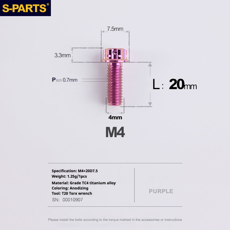 S-PARTS A3 Gold M4 Aleación de titanio Piezas estándar Tornillo para vehículo eléctrico Motocicleta Coche