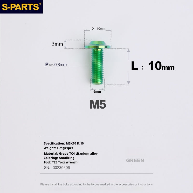 S-PARTS A3 Umbrella Head M5 L06-55mm D10 Motorcycle Electric Vehicle Titanium Screw