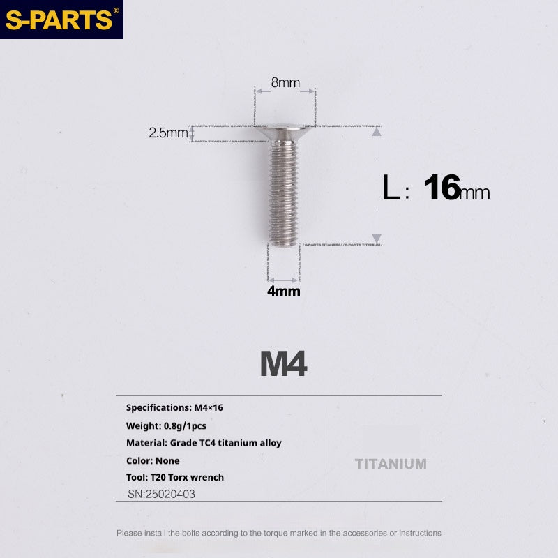 Tornillos de titanio de cabeza avellanada serie M4 L08-45 mm de SPARTS