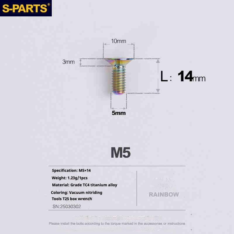 Tornillos de titanio de cabeza avellanada serie M5 L06-55 mm de SPARTS